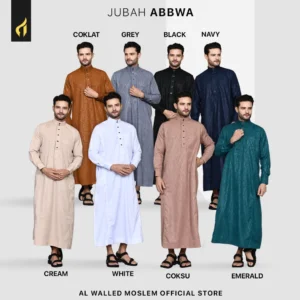 Al Waleed Moslem Jubah Pria Abbwa Motif Embos Warna Putih