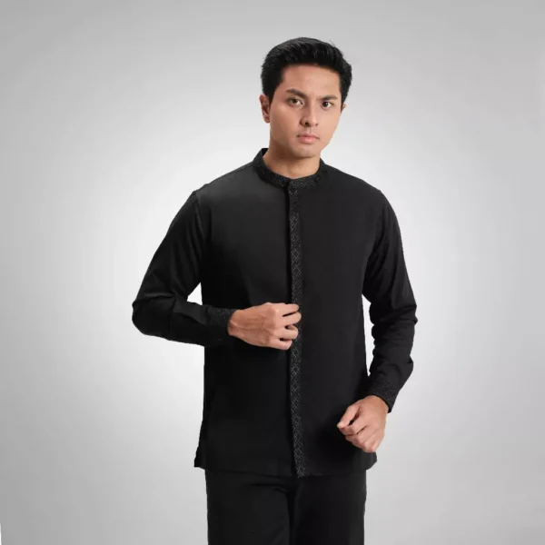 CUTOFF Kamran Oxford Bordir Collarless Shirt Kemeja Koko Pria Lengan Panjang - Image 3