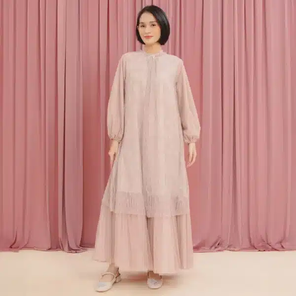 HijabChic Syahira Mocca Dress - Dress Brukat Tulle Kondangan Elegan Best Seller - Image 5