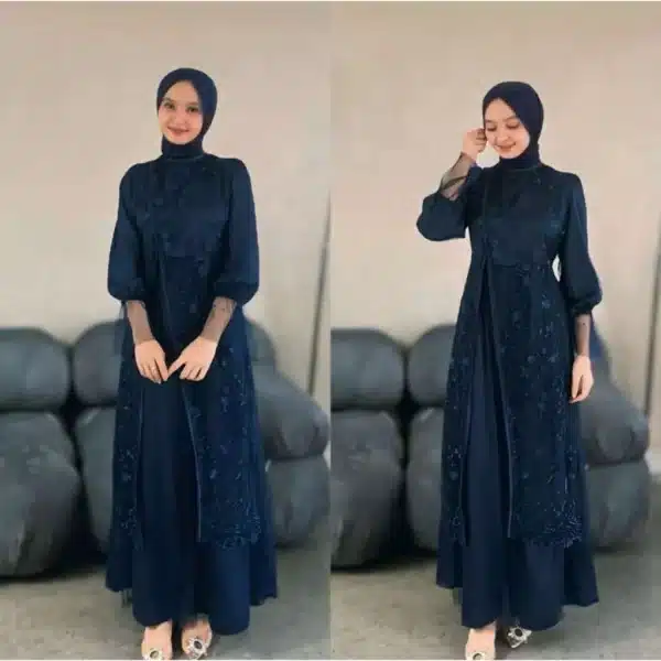 Kinar Dress Silk Kombinasi Tile Garden Premium Warna Burgundy Gamis Brukat Tile Pesta Wanita Mewah - Image 7