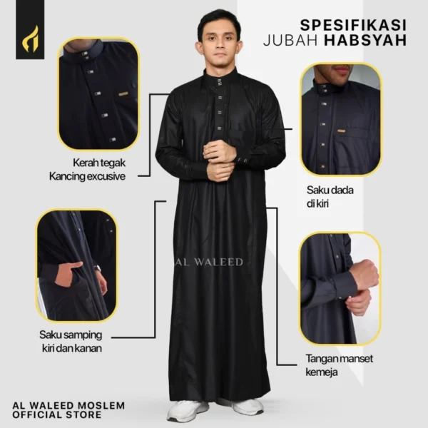 Al waleed moslem Jubah Exclusive Habsyah Lengan Panjang Hitam - Image 7