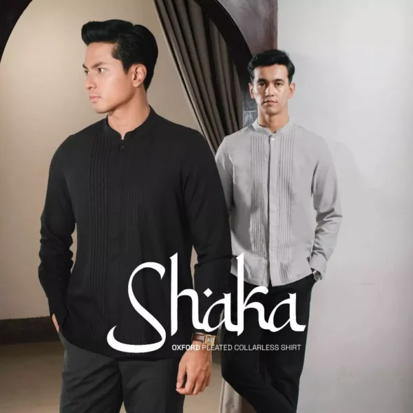 CUTOFF Shaka Oxford Pleated Collarless Shirt Kemeja Koko Pria Lengan Panjang - Image 8