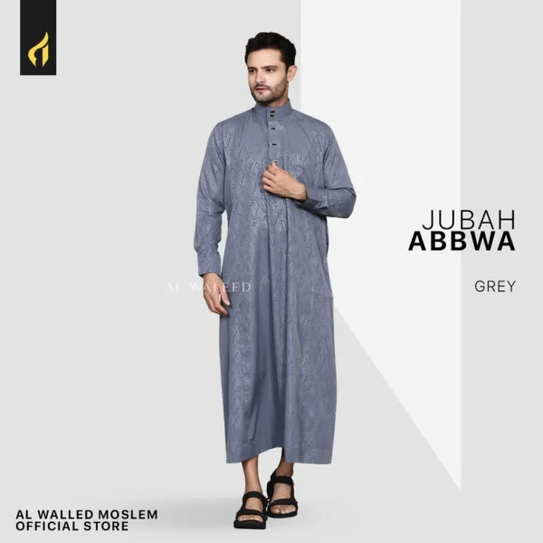 Al Waleed Moslem Jubah Pria Abbwa Motif Embos Warna Putih - Image 4