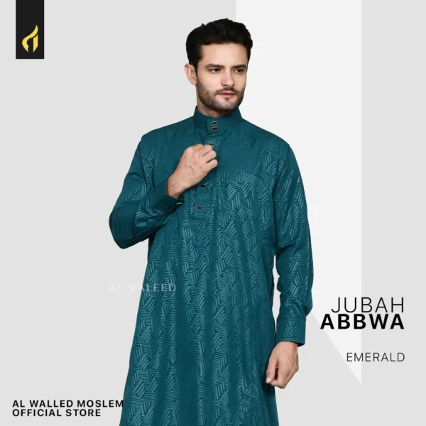 Al Waleed Moslem Jubah Pria Abbwa Motif Embos Warna Putih - Image 9