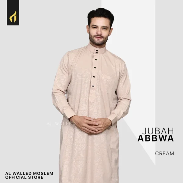 Al Waleed Moslem Jubah Pria Abbwa Motif Embos Warna Putih - Image 10