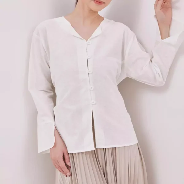 Orimoza Atasan Polos Blouse Rossa Linen Fit Body