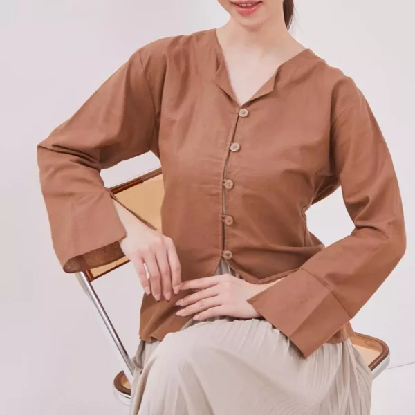 Orimoza Atasan Polos Blouse Rossa Linen Fit Body - Image 3
