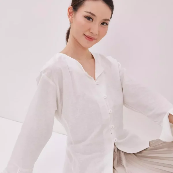 Orimoza Atasan Polos Blouse Rossa Linen Fit Body - Image 4